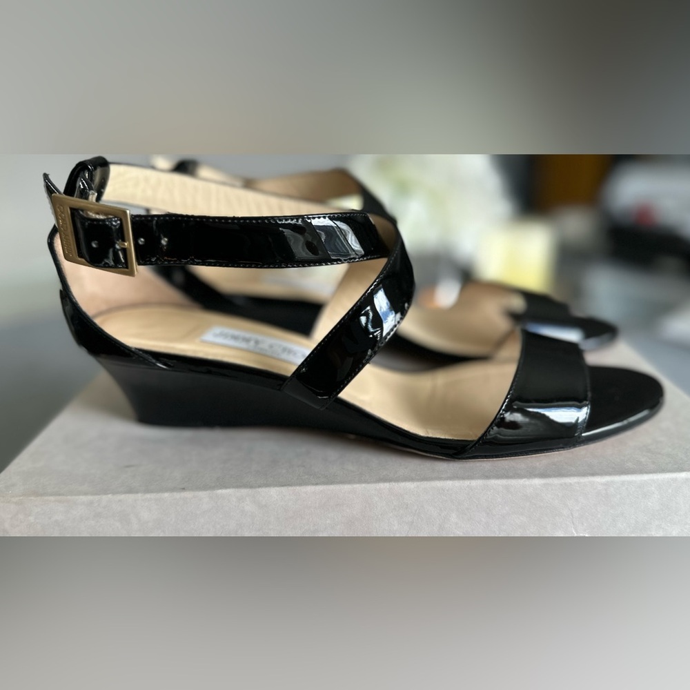 Jimmy Choo Black Patent "Chiara" Sandals size 39.5